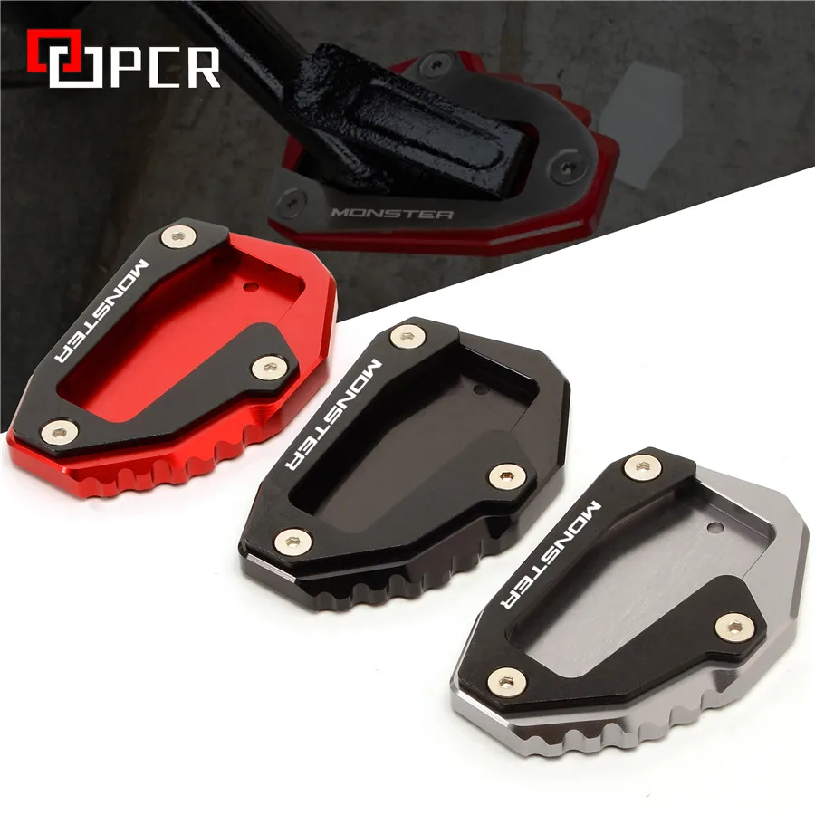 

CNC Aluminum Side Stand Extension Plate Pad Black&Red For Ducati Monster 696 697 795 796 821 1200 1200S