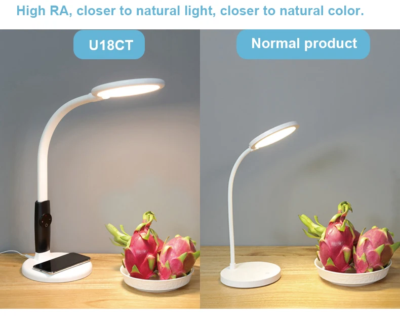 Modern Decrease blue light RA92 Eye Caring CCT Brightness Dimmable Swing Arm Desk Lamp LED Table Lamp With Wireless Charger