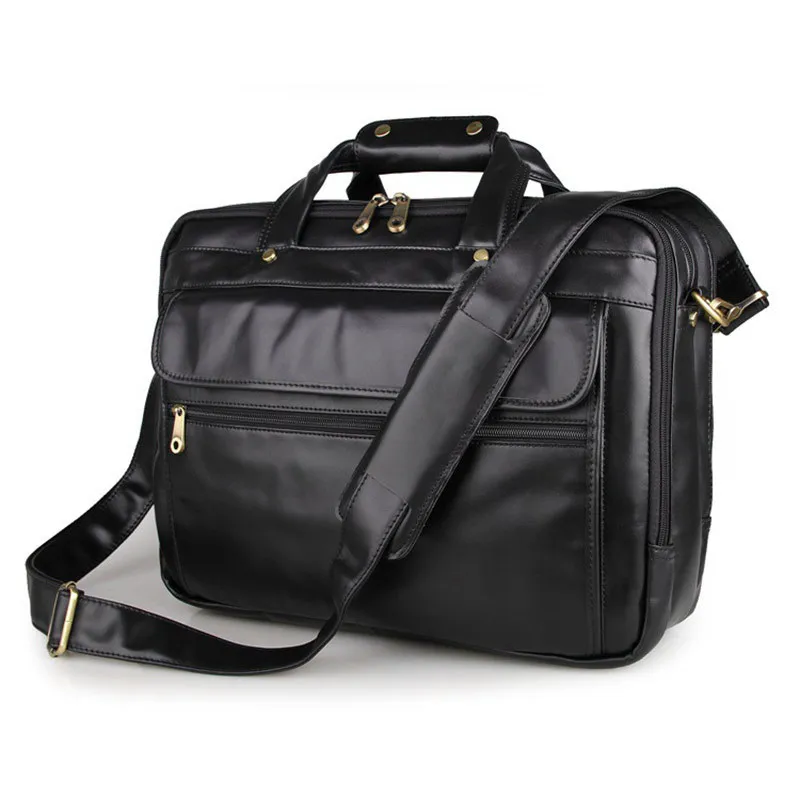 Vintage Men Briefcase Genuine Leather Business Handbag Two Layers Big ...