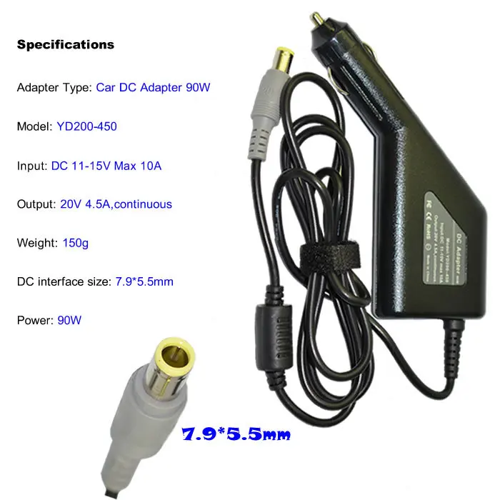Высокое качество DC мощность Автомобильный адаптер зарядное устройство 20 в 4.5A для ноутбука IBM 7,9*5,5 мм 90 Вт вход DC11-15V Макс 10 А