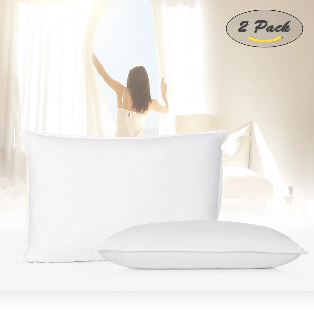 2pcs Set White Bedding Pillows Goose Feather and Down Filling Bed