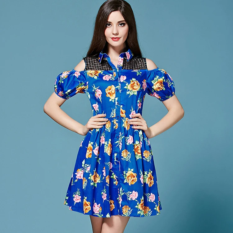 Платье с цветочным принтом 2017 летнее модное повседневное женское Новое короткое