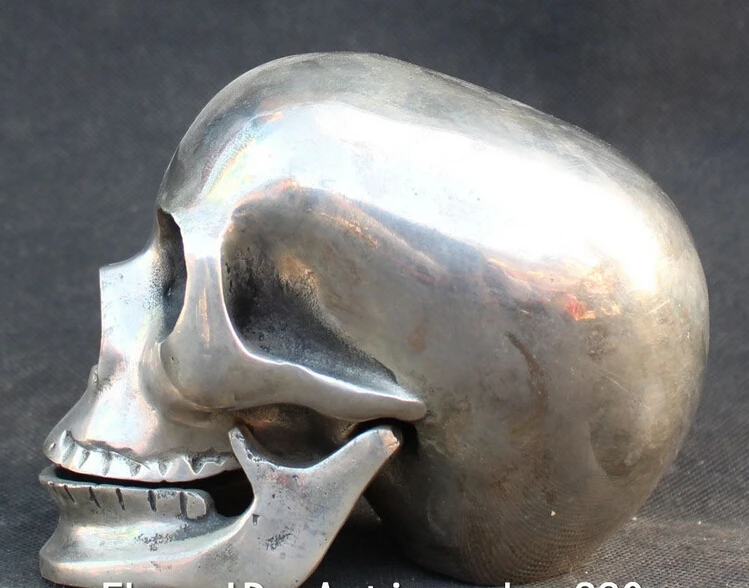 

decoration brass factory outlets Tibet Silver 14cm Chinese Silver Human Skull Skeletons head death'shead Collected Statue