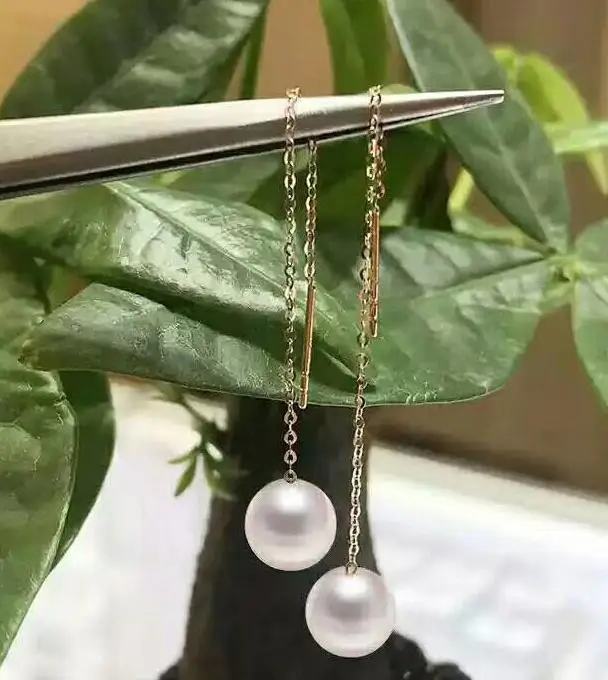 

free shipping >>>>noble jewelry NEW AAA 9-10mm Freshwater White round Drop Pearl Earring