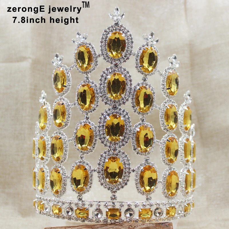 ZerongE jewelry7.8inch великолепные автомобильной городок большой обруч для головы с короной с синими стразами; маскарадный костюм; повязка на голову в виде короны