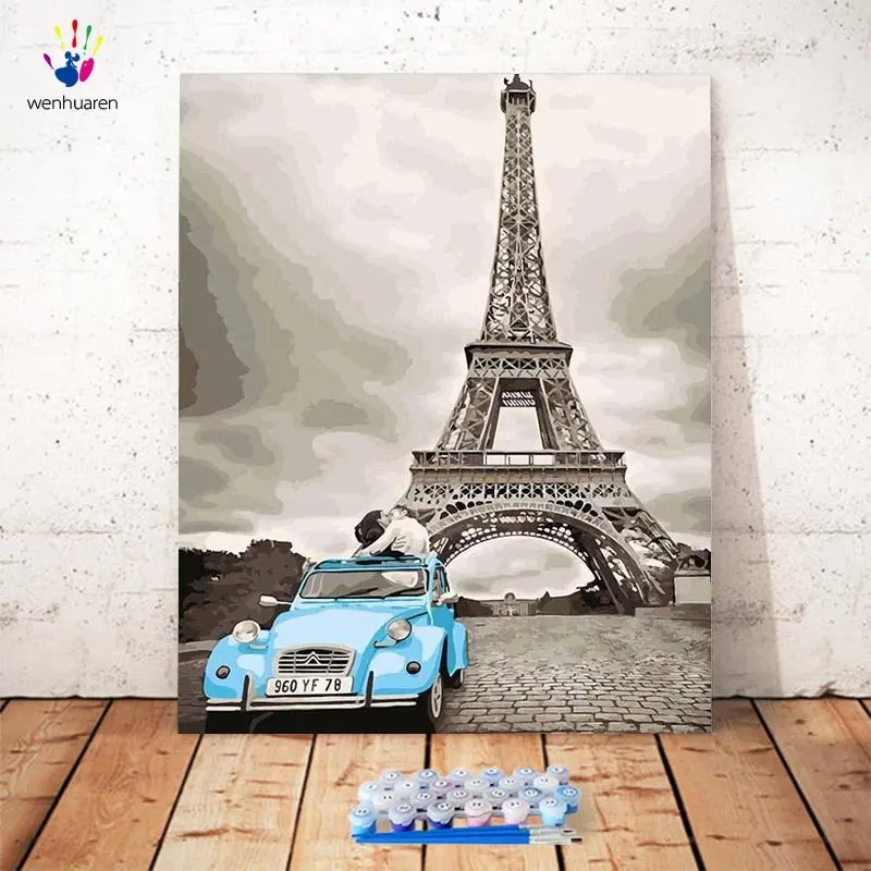 Diy краски по номерам картины по номерам с комплектами Парижская башня декоративная подвесная картина наполнение и раскраска подарок - Цвет: 21136