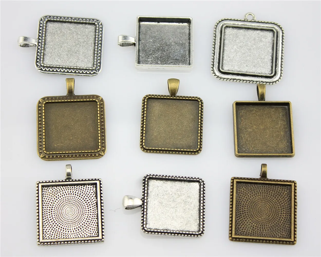

100Gram 25mm Inner Size Square Shape Antique Silver & Antique Bronze Zinc Alloy Cameo Cabochon Base Setting Jewelry Accessories