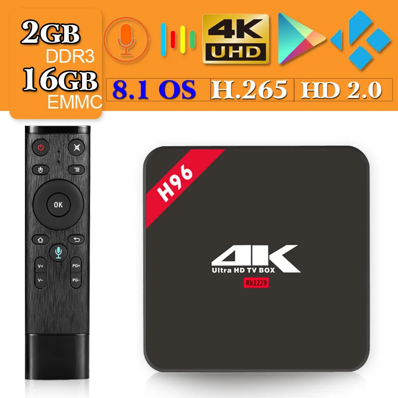 

H96 Android 8.1 4K TV Box 2GB RAM 16GB ROM RK3229 Quad Core 2.4Ghz WIFI voice Set-Top BOX Smart Media Player pk X96 h96 pro
