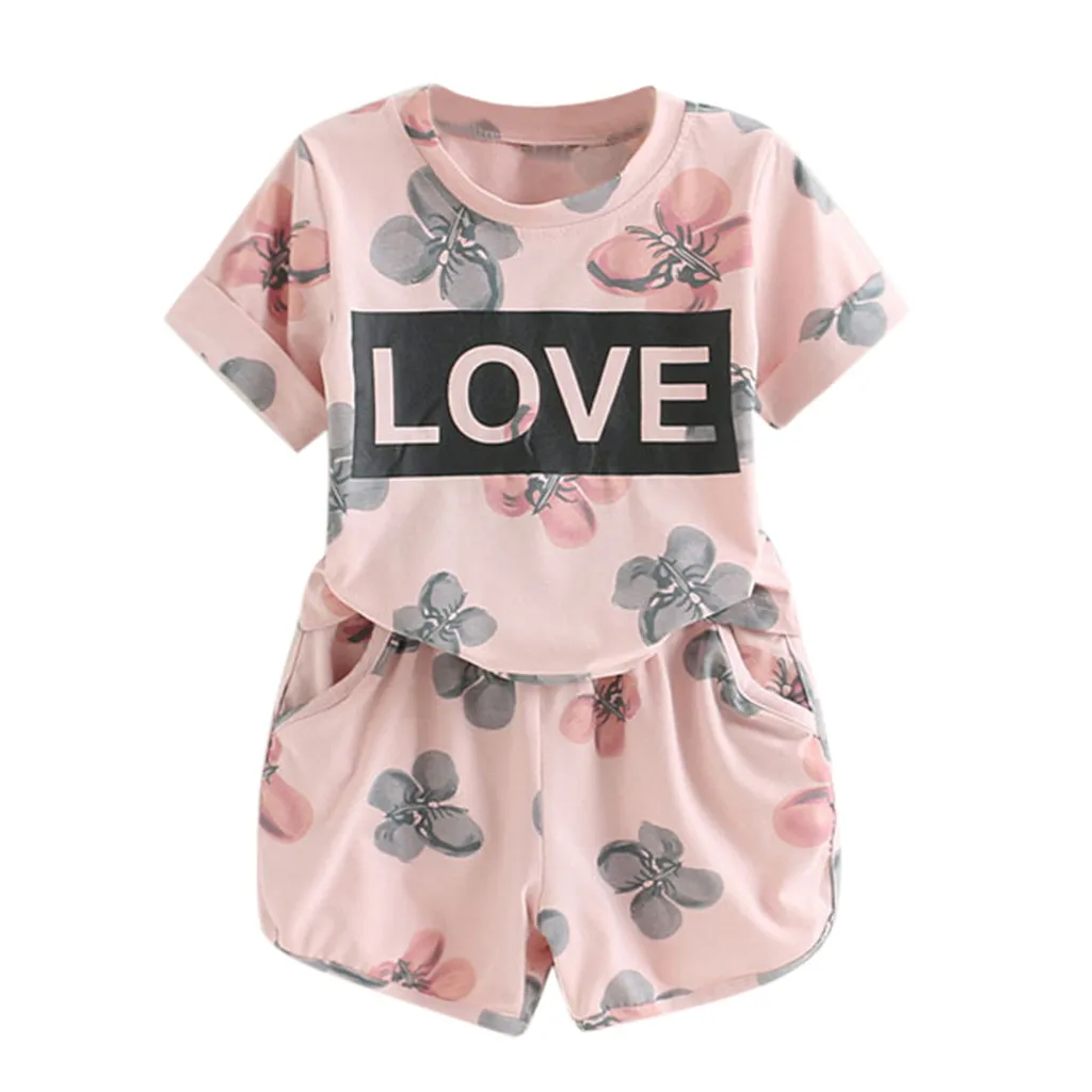 

SZYADEOU Infant Toddler Kids child baby sets For Girls boys summer 2019 LOVE Flower Letter 2piece baby Suit Clothing Clothes L4