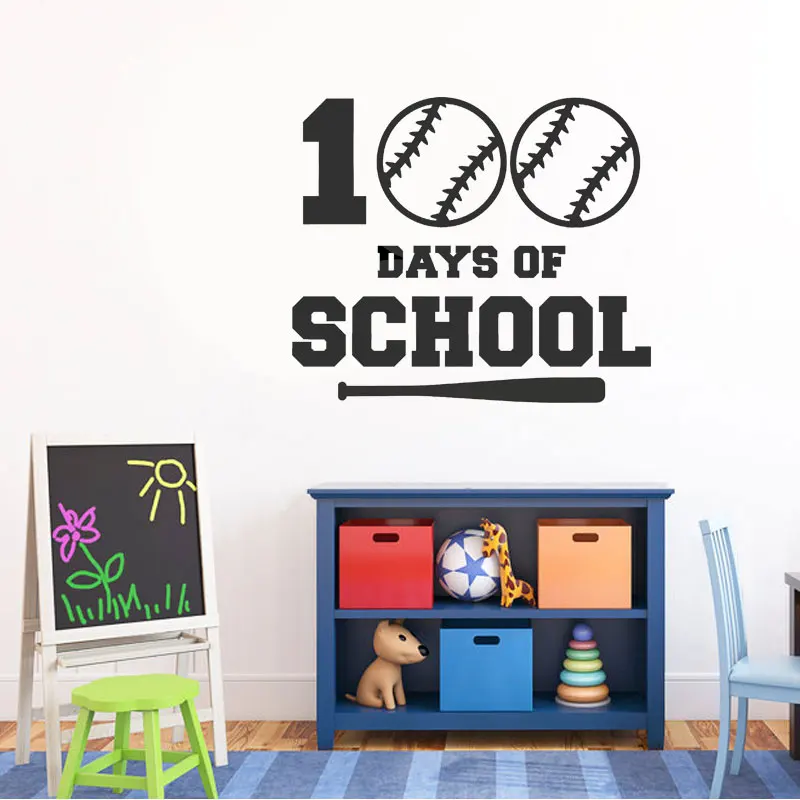 

100th Day Of School Boy Baseball Decals Vinyl Interior Mural Nursery Decoration Wall Sticker Self-adhesive Wall Poster BO47
