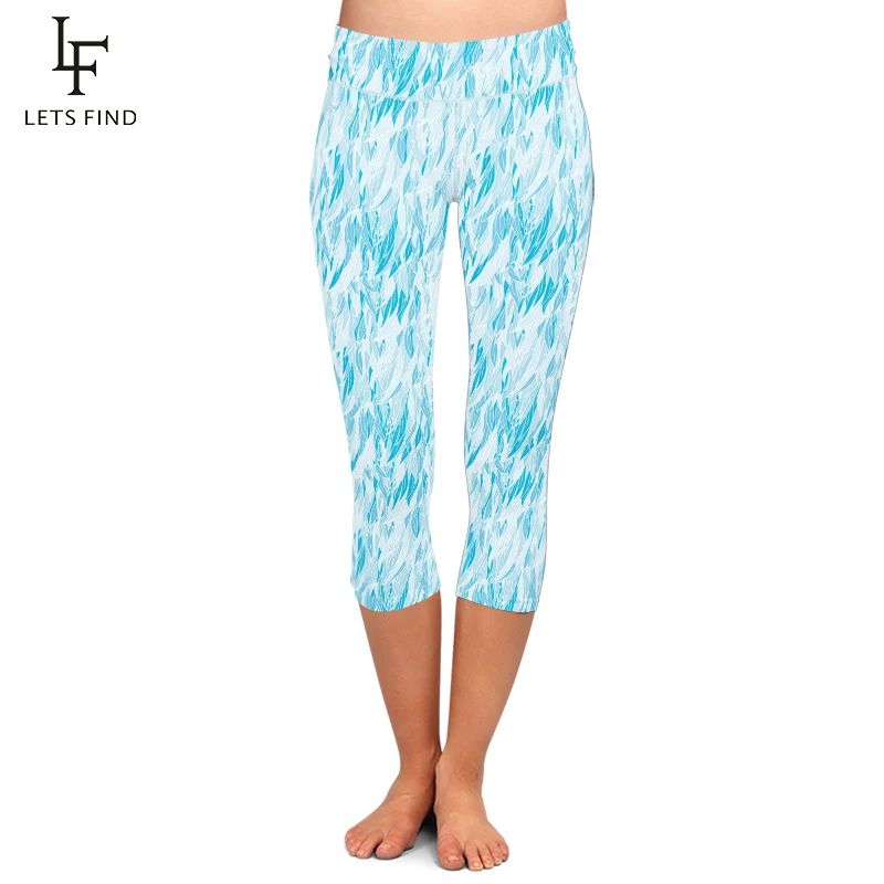 

Summer High Elasticity Leggings Women Printing Fitness Mid-Calf 3/4 Pants High Waist Plus Size Workout Capri Leggings