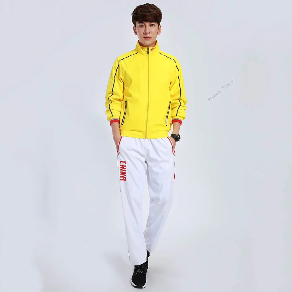 Adsmoney, китайская команда, футбол, тренировка, Джерси, брюки, костюм, для мужчин/женщин, звездный узор, для бега, спортивные брюки для занятий на улице, спортивная одежда - Цвет: Men Yellow