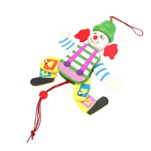 

Wooden Clown Pull String Toy Arms Legs Go Up and Down Kids Toy