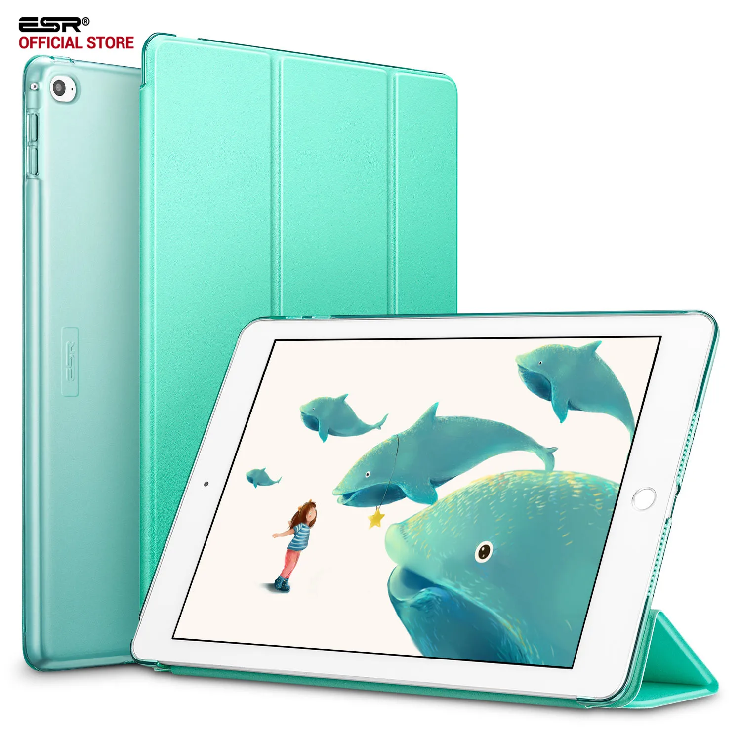 

ESR Cover for iPad Air 2 Synthetic Leather Translucent Frosted Back Magnetic Smart Cover+Auto Sleep/Wake Case for A1566 A1567