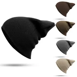 Зимние шапки однотонные теплые вязаная шапка для мужчин женщин фетровые шляпы больших размеров длинная шапочка ребристые вязаная