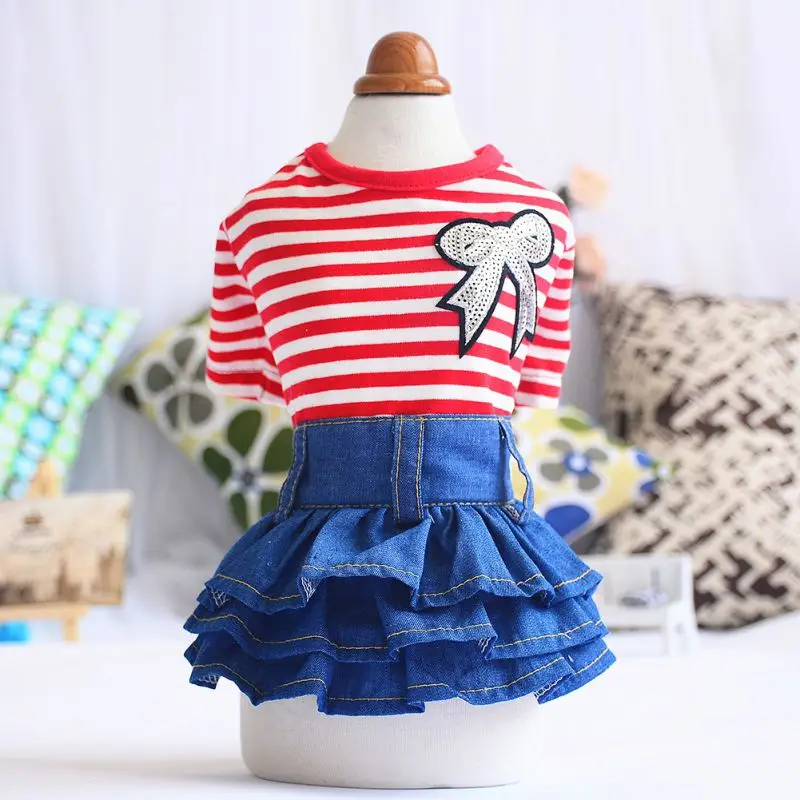 

Summer Dog Dress Stripe Shirt Breathable Pet Skirt Puppy Cat Clothes Wedding Princess Dresses Costumes For Small Dogs