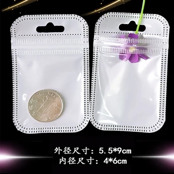 

5.5*9cm 2.16"x3.54" 300Pcs/Lot White / Clear Self Seal Zipper Plastic Packing Bag Zip Lock Package Bags With Hang Hole