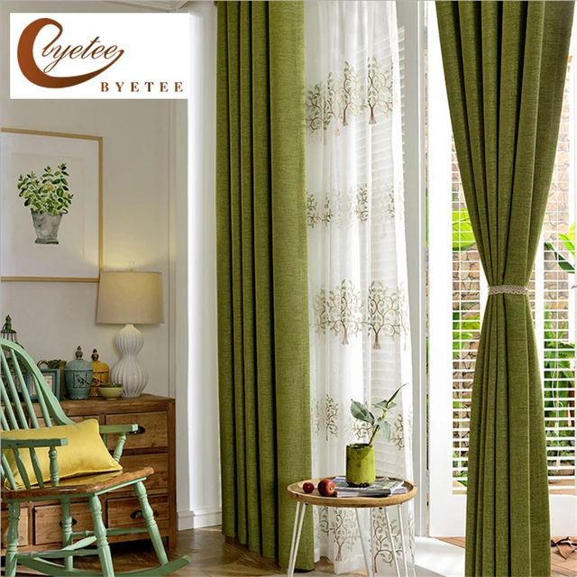 Byetee Moderne Faux Baumwolle Leinen Grun Fenster Vorhange Fur