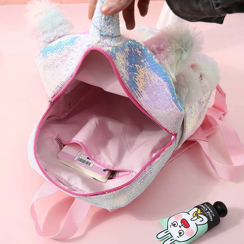Рюкзак для студентов, малышей, с блестками, единорог, сумка для женщин, девочек, рюкзаки, рюкзак для подростка, плюшевые Мультяшные школьные сумки, дорожная сумка