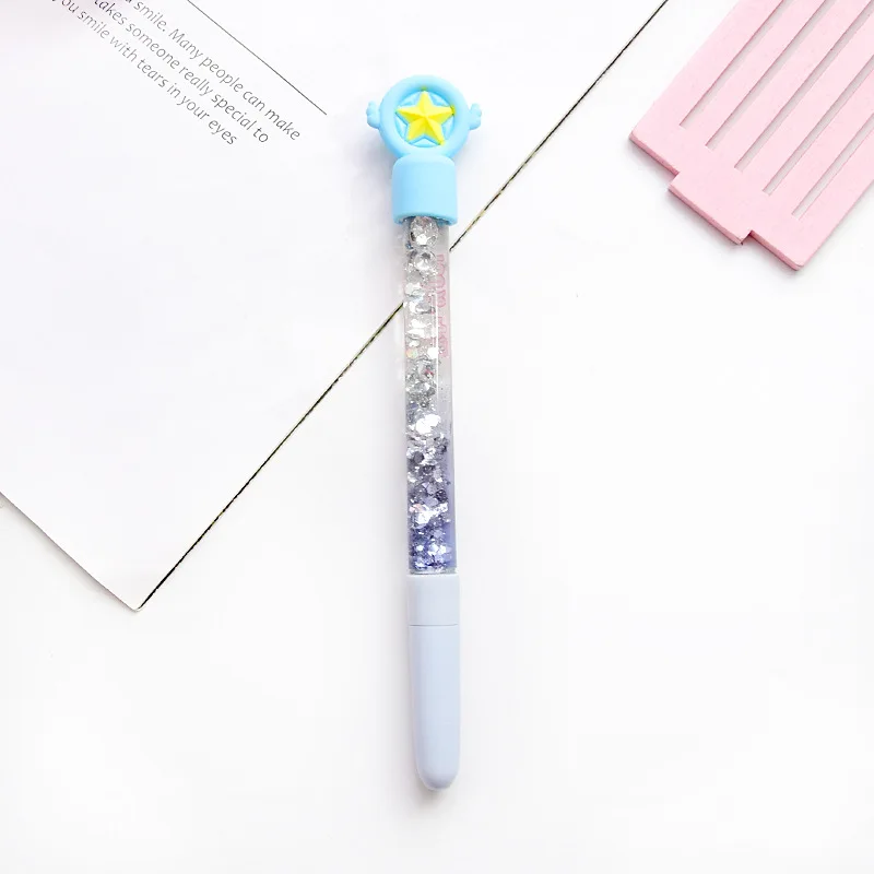 1 шт., креативная канцелярская ручка с зыбучим песком, милый фламинго, гелевая ручка для студентов, 0,5 мм, черные чернила, кавайные школьные принадлежности, Рождественский подарок - Цвет: Star Blue