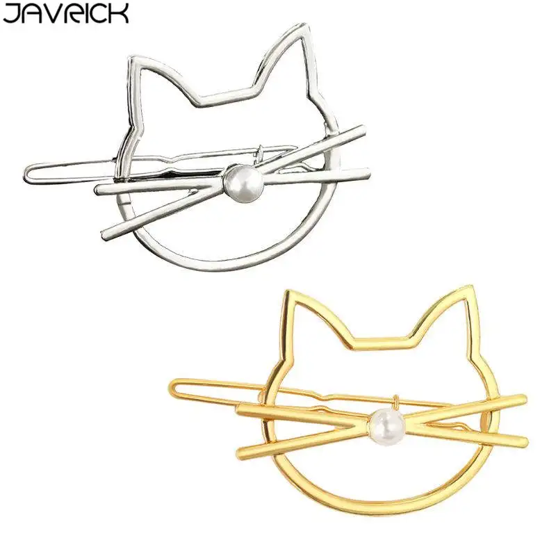 

Women Girls Polished Glitter Metallic Frog Bobby Pins Cute Hollow Out Cartoon Meow Cat Hair Clip Imitation Pearl Decor Barrettes