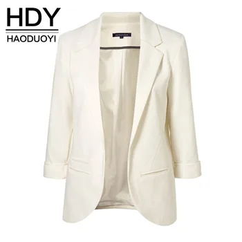 HDY Haoduoyi 2018 Autumn Slim Fit Women Formal Jackets Office Work Open Front Notched Ladies Blazer Coat Hot Sale Fashion