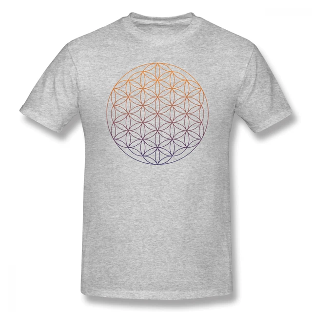 Sacred Geometry T Shirt Flower Of Life T-Shirt Men Print Beach Tee Shirts Male Short Sleeve Funny Awesome T Shirts Plus Size Gray