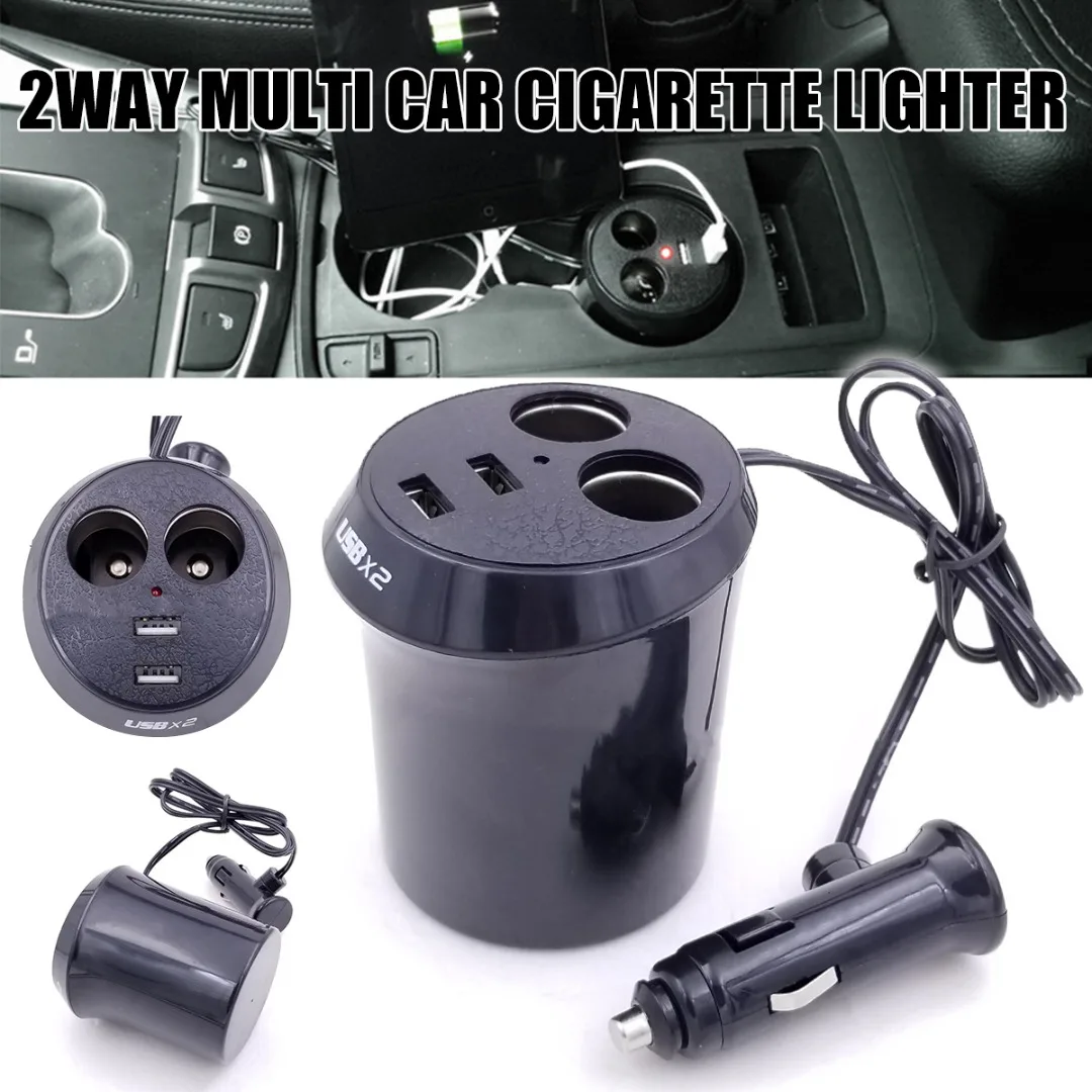 1pc Cup Shape DC5V 2 Way Car Cigarette Lighter Socket 1A Dual USB Charger Splitter Adapter LED Light