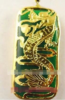 

Free shipping >>@>> Hot sell 5pcs Dragon Relief Carved Baguette Green JADE 18KGP Women Men Pendant Necklace Chain