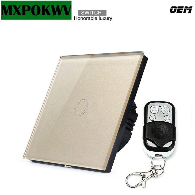 

220V 1 Gang 1 Way Touch Wall Light Switch Wireless Remote Control 433MHZ Crystal Glass Touch Screen Swith With LED Indicator