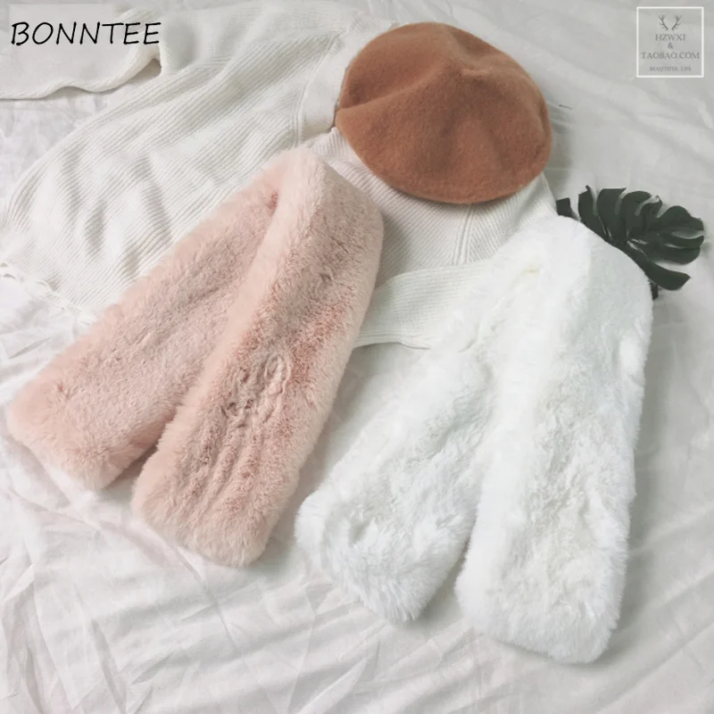 

Scarves Women Solid Harajuku Simple All-match Kawaii Scarf Womens Thicker Warm Ladies Elegant Trendy Chic Furry Faux Rabbit Fur