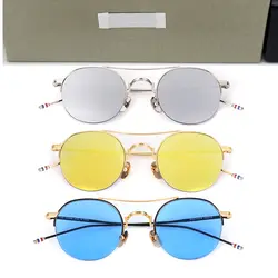 Высокое качество классические Винтаж Round Pilot Sunglasses Для мужчин Thom солнцезащитные очки с цветные линзы Для женщин UV400 Óculos gafas-де-сол