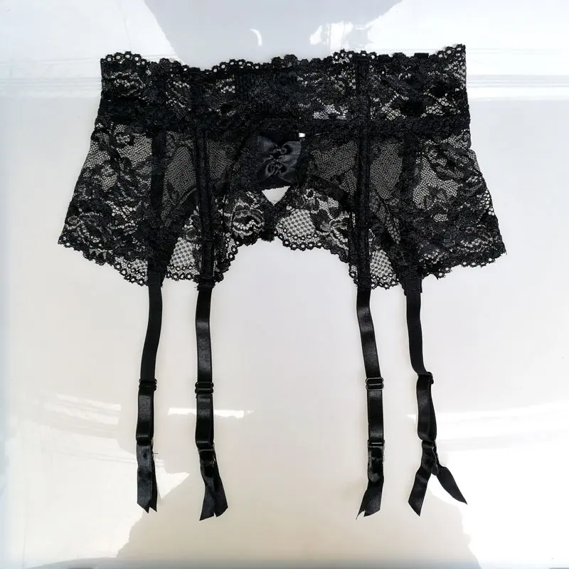 

Plus size Sexy Garters Black Flower Lace Bow Women Sexy Suspender Belts Metal Buckles Garter Belt for Stockings GA1149