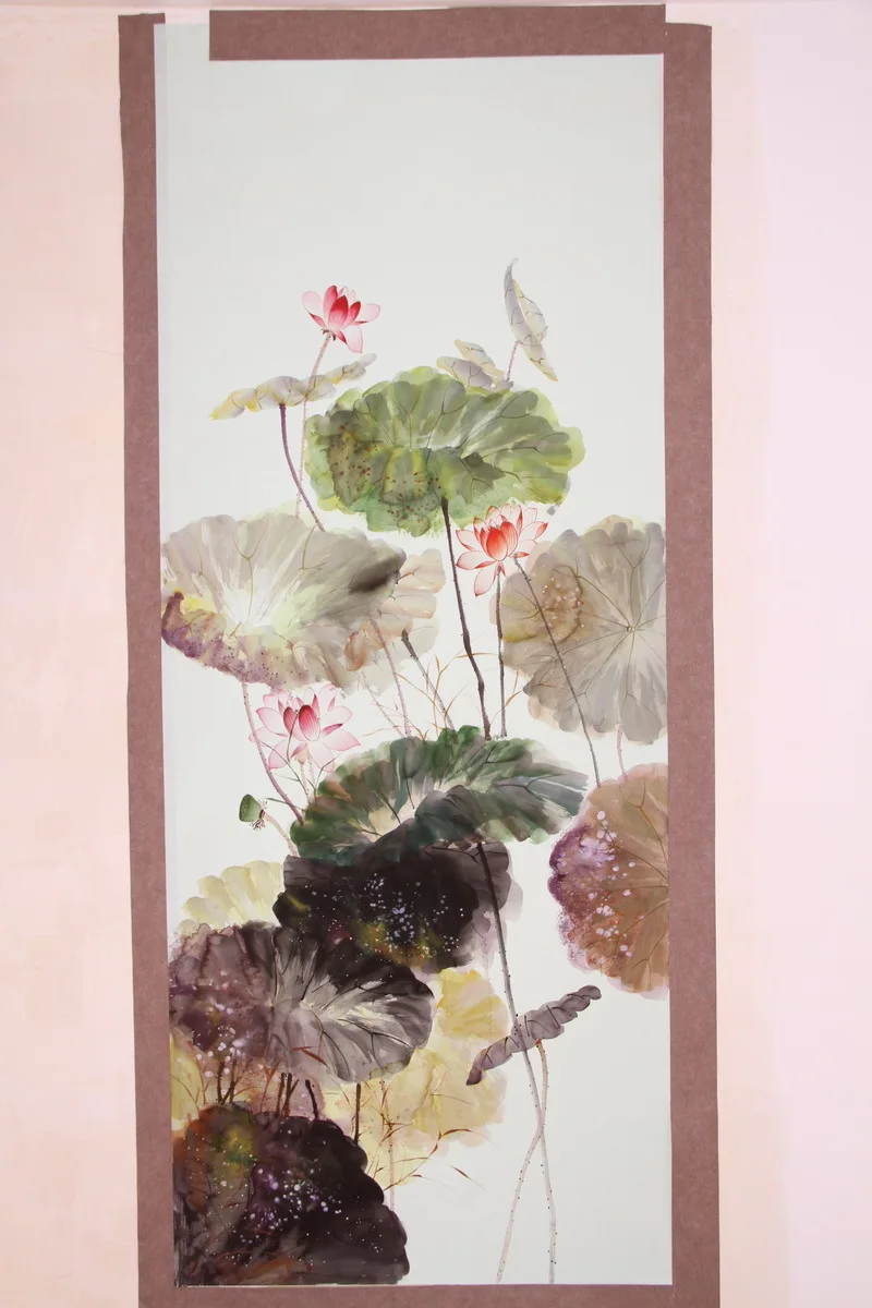 Classic Elegant Hand painted silk wallpaper painting lotus silk