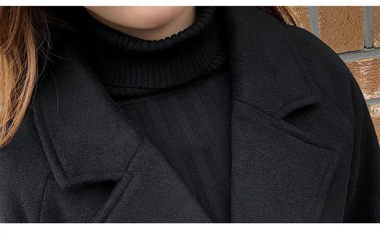 Зимнее модное черное Свободное пальто большого размера, куртка Новое корейское женское Ретро теплое шерстяное пальто с длинными рукавами