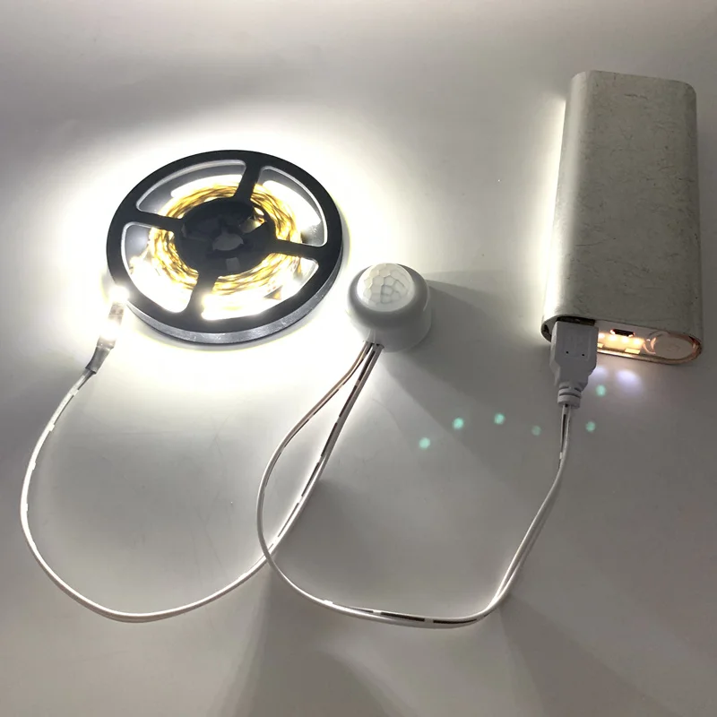 Умная Светодиодная лента с датчиком движения PIR, гибкая клейкая лента для лампы, 5 В, USB СВЕТОДИОДНЫЙ светильник для шкафа, лестницы, кухонного шкафа