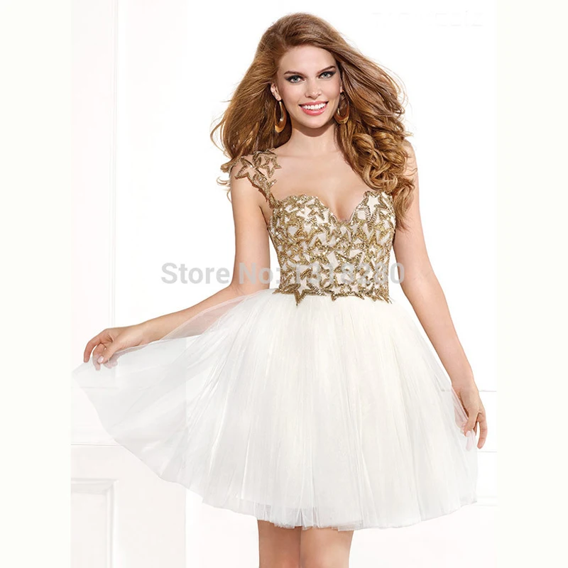 H7 Sexy A line Sweetheart Straps Mini Short Sequined new Gold