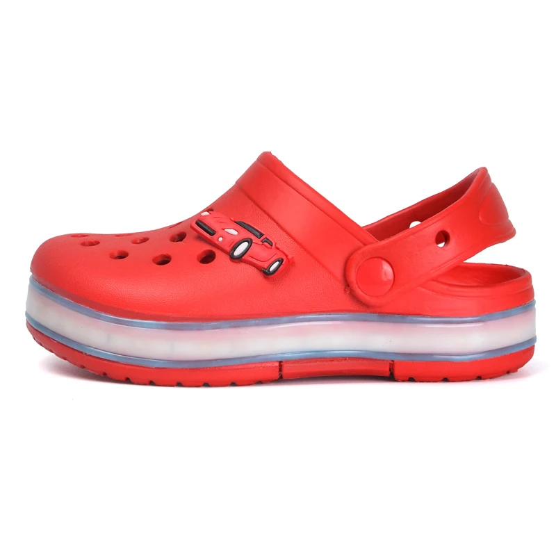 UncleJerry дети светодиодные сандалии светильник со шнуровкой детская летняя обувь светящиеся Шлепанцы из искусственной кожи для мальчиков и девочек мигающий пляжная обувь для детей ясельного возраста - Цвет: Красный