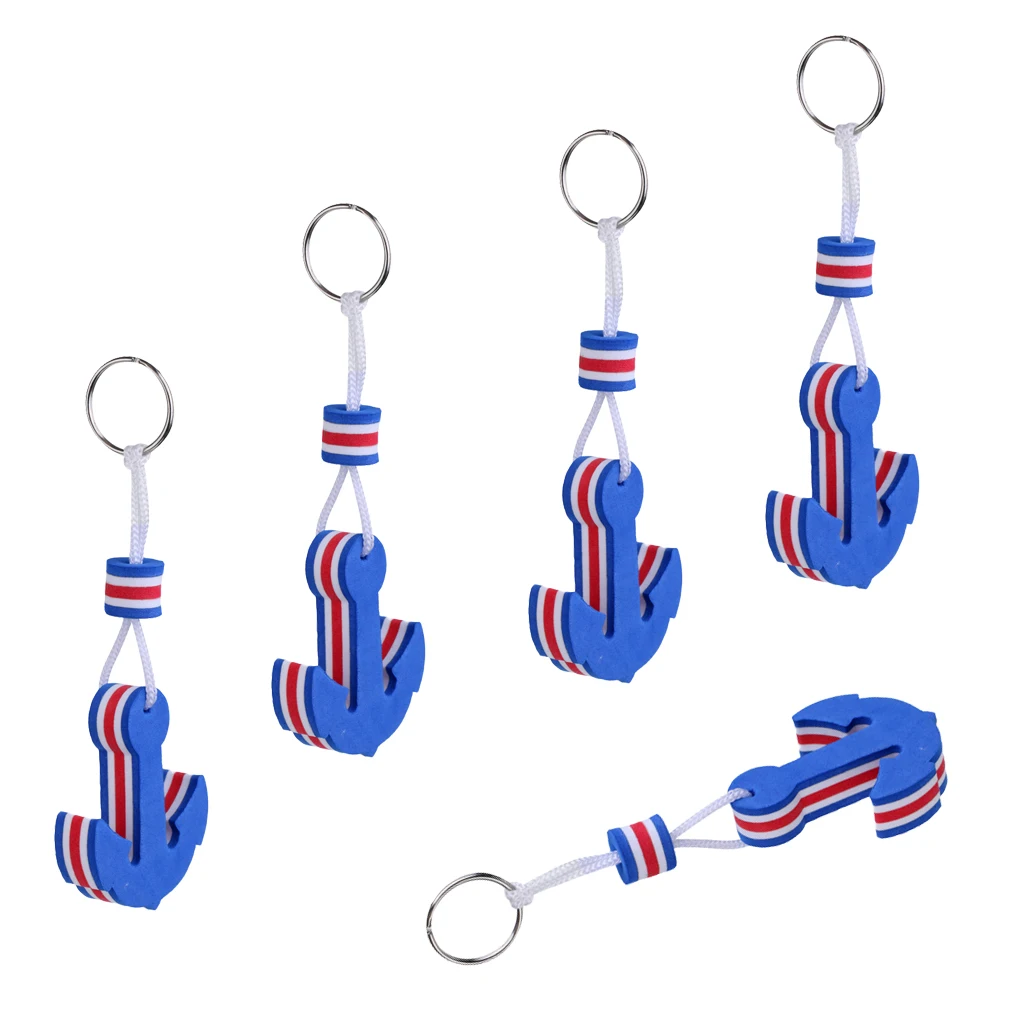 5pcs Blue Sailing Anchor Floating Key Chain Boat Float Marine Key Ring Holder Yachting Boating Dinghy Water Sports Accessories