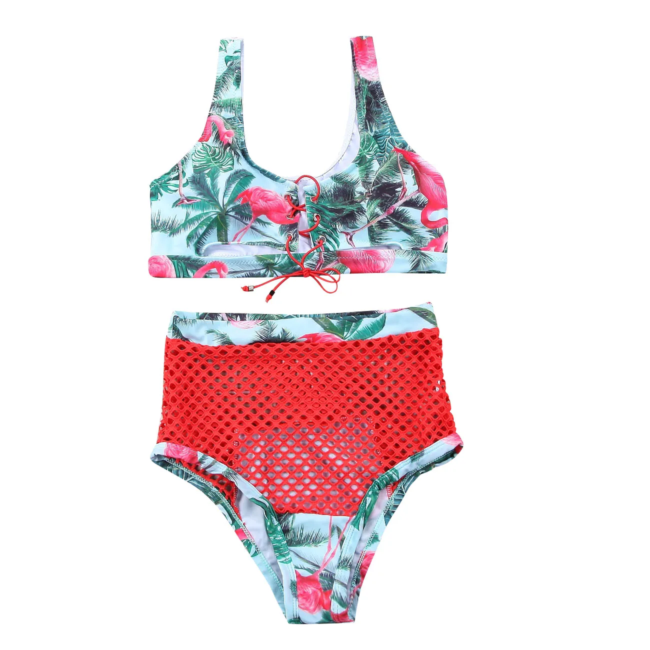 

Women High Waist Lace Up Bikini Set Push-up Padded Mesh Swimsuit Ladies Sexy Bathin Chalaza Swimwear Two Piece Suit