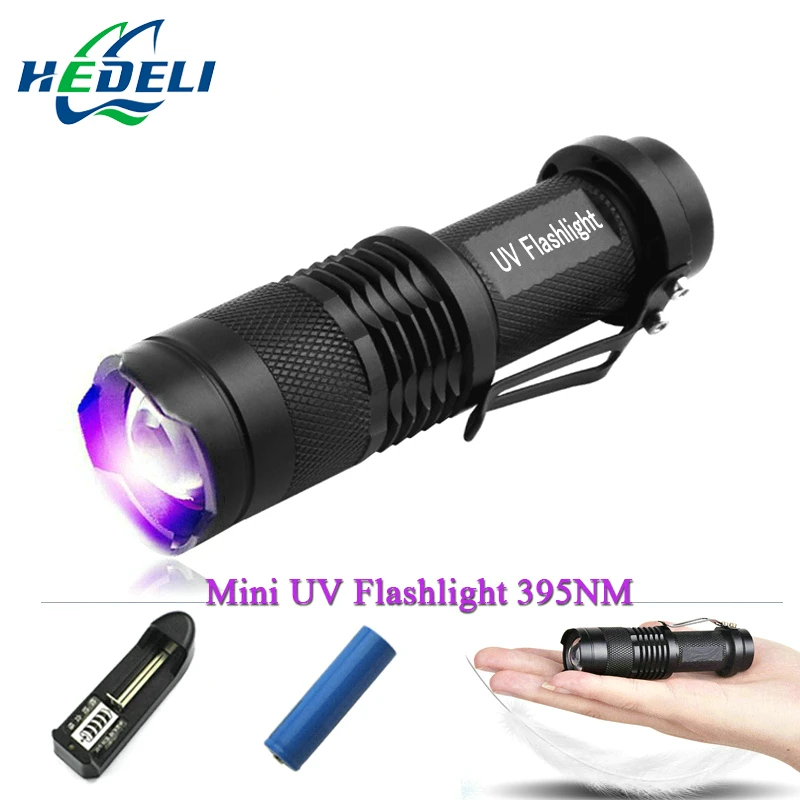 

lampe torche Rechargeable mini zoomble ultraviolet uv flashlight 365nm Black light uv torch 395nm use 14500 or AA batttery