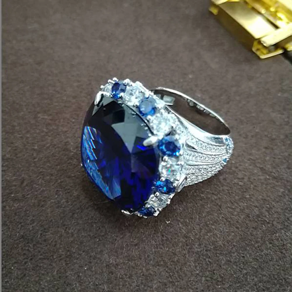 Qi Xuan_Fashion Jewelry_Blue Stone простая элегантная женская Rings_S925 однотонная Серебряная
