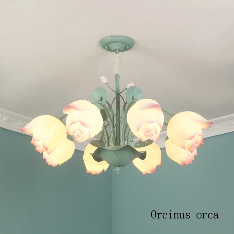 

Потолочный светильник в средиземноморском стиле, с изображением лотоса, для гостиной, спальни, китайского творчества, подвесной светильник-цветок