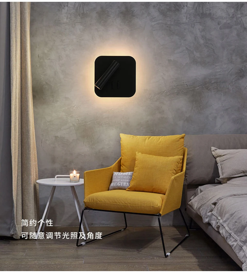 Nordic LED Wall Lamp with switch 3W spotligh 6W backlight free rotation Sconce indoor wall light For Home Bedroom Bedside light decorative wall lights