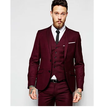 

2016 New Design Men Wedding Suits Groom Formal Suit Two Buttons Burgundy Tuxedo Jacket Men Suit 3 Pieces Costume Homme