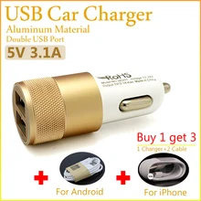 

3.1A Dual USB Car Charger 2 Port Fast Charging For Samsung S6 S5 S4 S3 Note For iPhone 5s 4s 6plus for HTC Sony With USB Cable