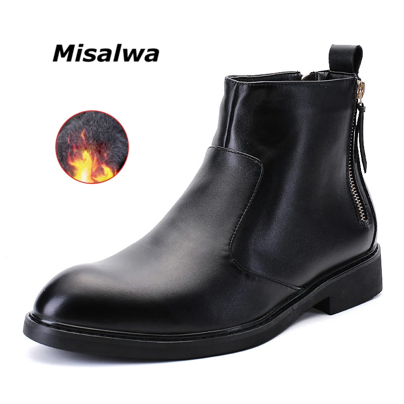 

Misalwa Brand Men's Boots Men Chelsea Boots Spring / Winter Leather Boots Zip British Men's Leather Oxford Dress Shoes 2019