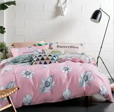 

White Flower Bedding sets 6pcs duvet doona quilt fitted cover ned sheet 100% cotton king queen full twin size bedclothes linens