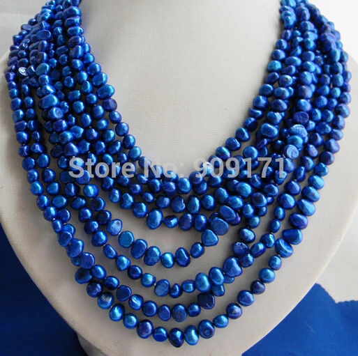 

Free Shipping>>>>8strands 6mm Blue Baroque Freshwater Pearl Necklace