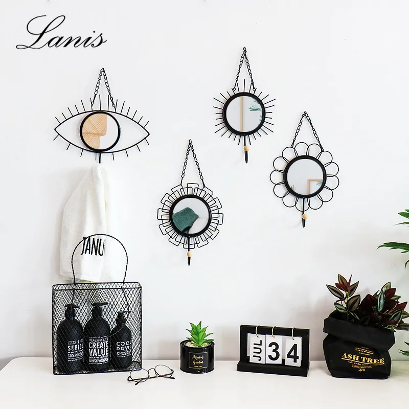 

INS Nordic Ferrite Link Mirror Handmade Geometric Metal Handicraft Simple Modern Wall Decoration Girls Room Decor